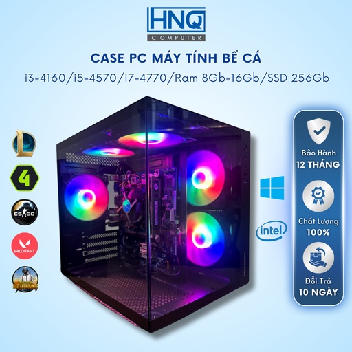 Bộ Máy Tính Bể Cá Hai Mặt Kính HNQ Core i7 i5 i3, Ram 8Gb/16Gb, SSD 256 GB Card Rời GT7xx