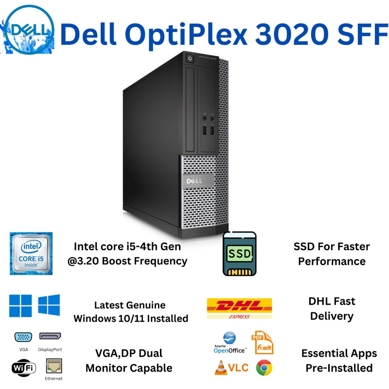 Case Máy Tính Bộ DELL Optilex 3020 SFF Core i7 i5 i3, Ram 8G, SSD 240GB, SSD 240GB