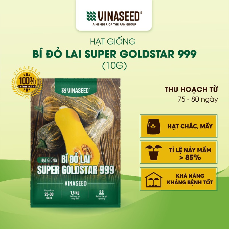 Hạt Giống Bí Đỏ Lai F1 Supper Gold Star 999 Vinaseed túi 10g