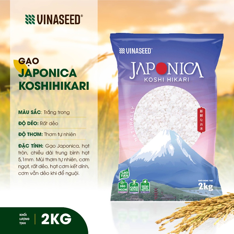Combo Mix 2 Gạo Nhật Japonica Koshi Hakari 2kg và 2 Gạo Lứt đen Phúc Thọ 1kg Vinaseed