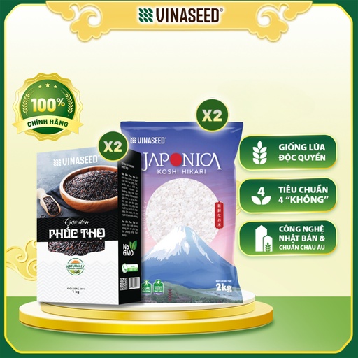 Combo Mix 2 Gạo Nhật Japonica Koshi Hakari 2kg và 2 Gạo Lứt đen Phúc Thọ 1kg Vinaseed