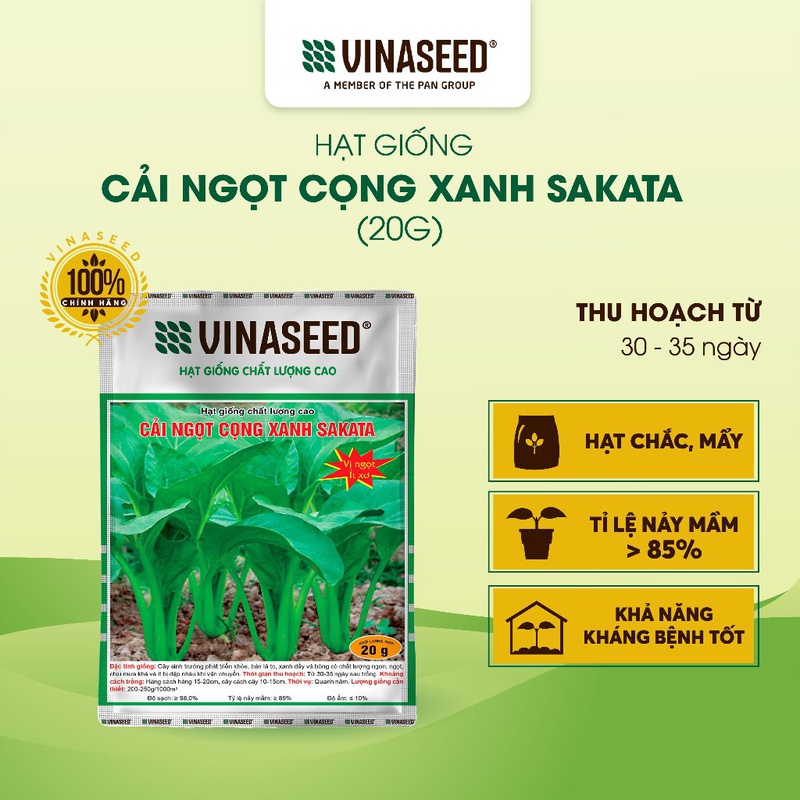 Hạt Giống Cải Ngọt Cọng Xanh Sakata Vinaseed gói 20g