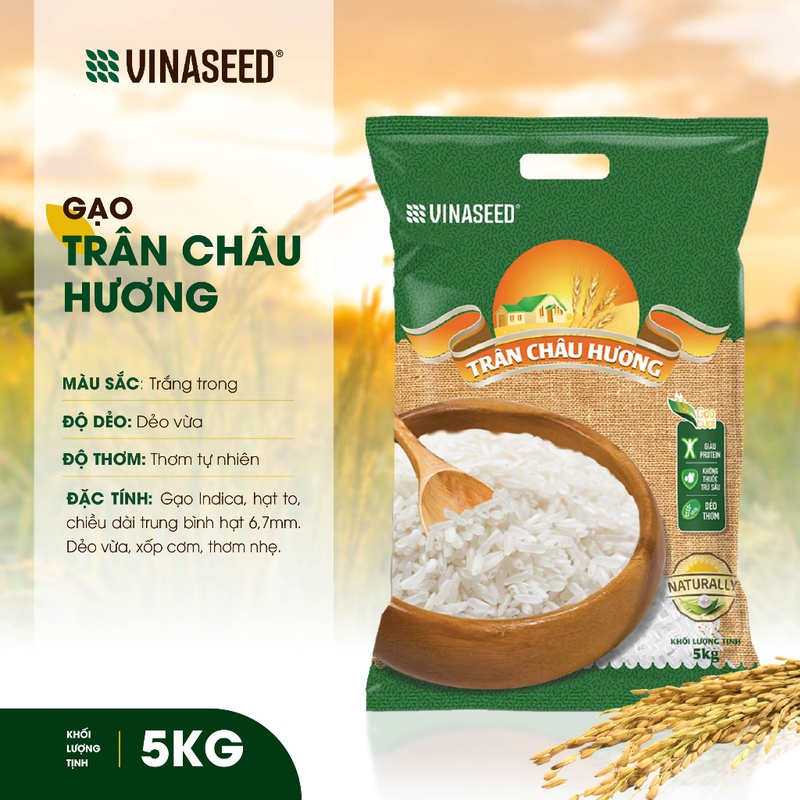 Gạo Trân Châu Hương Vinaseed túi 5kg - Hạt trắng trong, thơm tự nhiên