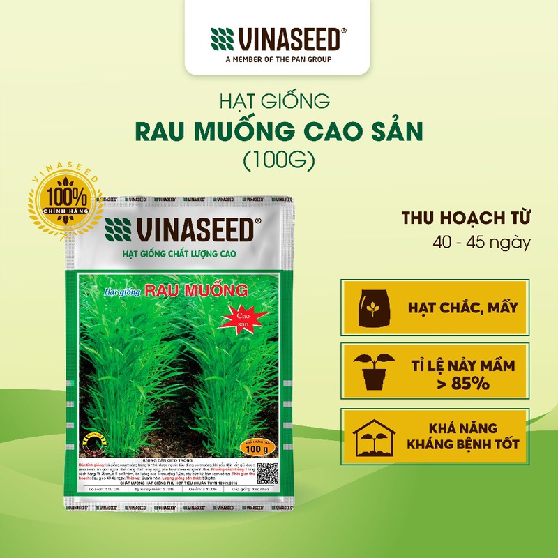 Hạt Giống Rau Muống Cao Sản Vinaseed túi 100g - Cho ra sản lượng cao