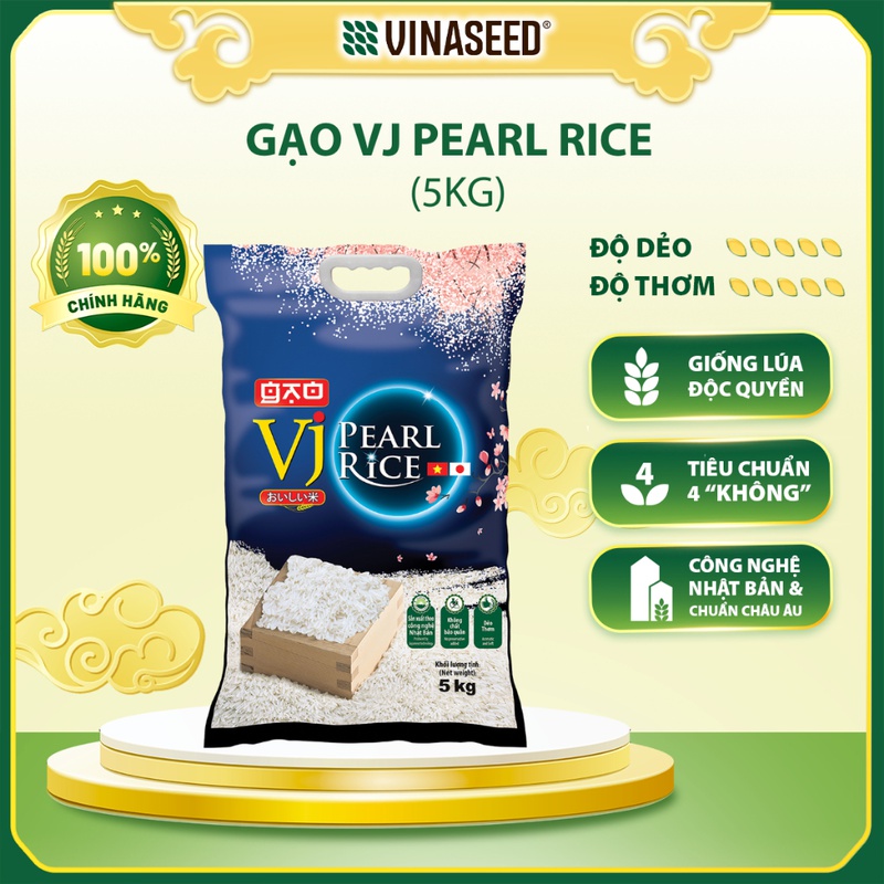 Gạo VJ Pearl Rice Vinaseed túi 5kg - Sản xuất theo công nghệ Nhật Bản thơm mùi lá dứa