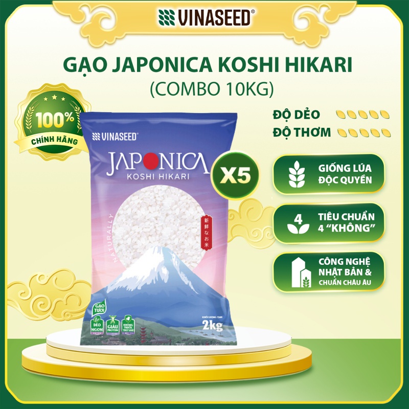 Combo 5 Gạo Nhật Japonica Koshi Hakari Vinaseed 2kg - Thơm ngon hảo hạng