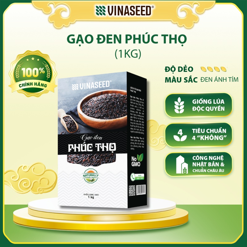 Gạo Lứt Đen Phúc Thọ Vinaseed túi 1kg - Gạo tím than dẻo dành cho người giảm cân, thực dưỡng, ăn kiêng, tiểu đường